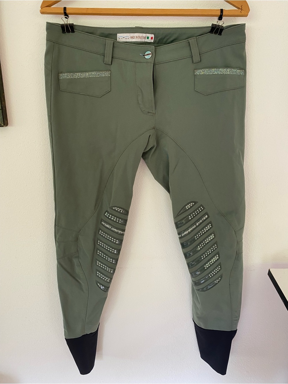 Animo Olive Green Equestrian Breeches with Knee Grip